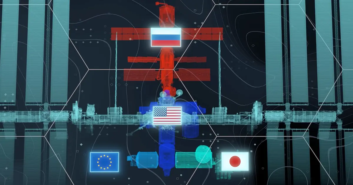 ISS rozłożona według krajów. Amerykańskie, rosyjskie, japońskie i europejskie segmenty tworzą jedną złożoną strukturę badawczą na orbicie.